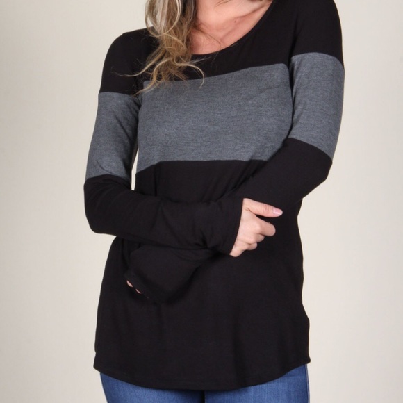 Brand New Black & Gray Color Block Shirt Top - Picture 2 of 5